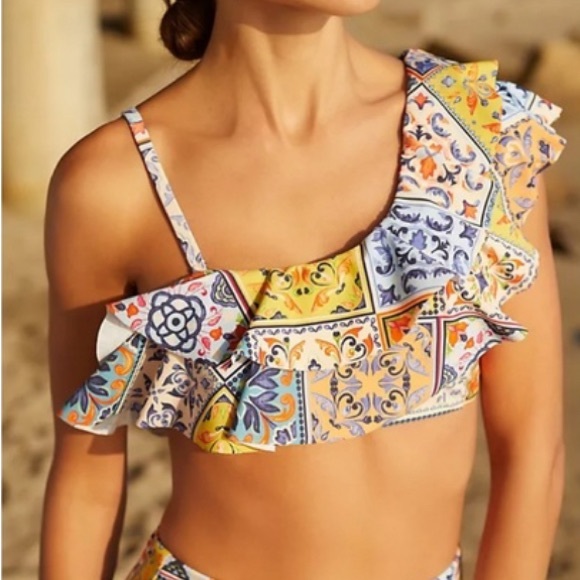 Maeve Other - Anthropologie Maeve Shoreside One Shoulder Ruffle Bikini Top